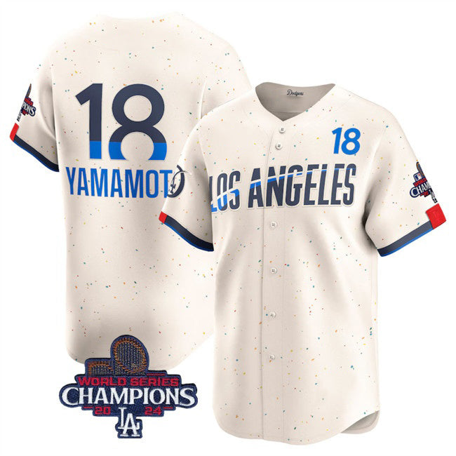Los Angeles Dodgers #18 Yoshinobu Yamamoto Cream HOLBERT 2024 World Series Champions City Connect Limited Stitched Jersey