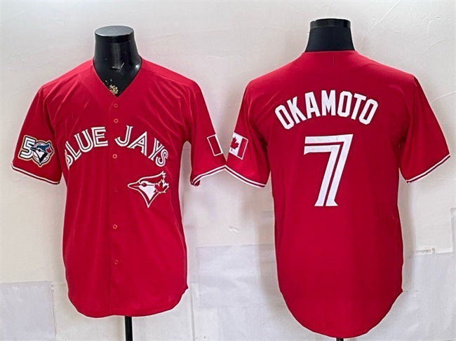 Toronto Blue Jays #7 Kazuma Okamoto Red HOLBERT 50 Seasons Patch Stitched Jersey
