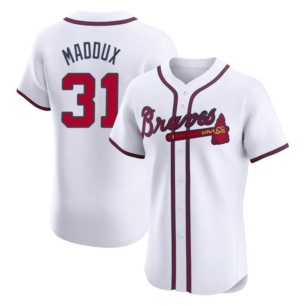 Atlanta Braves #31 Greg Maddux Player White HOLBERT Limited Elite Home Game Stitched Jerseys