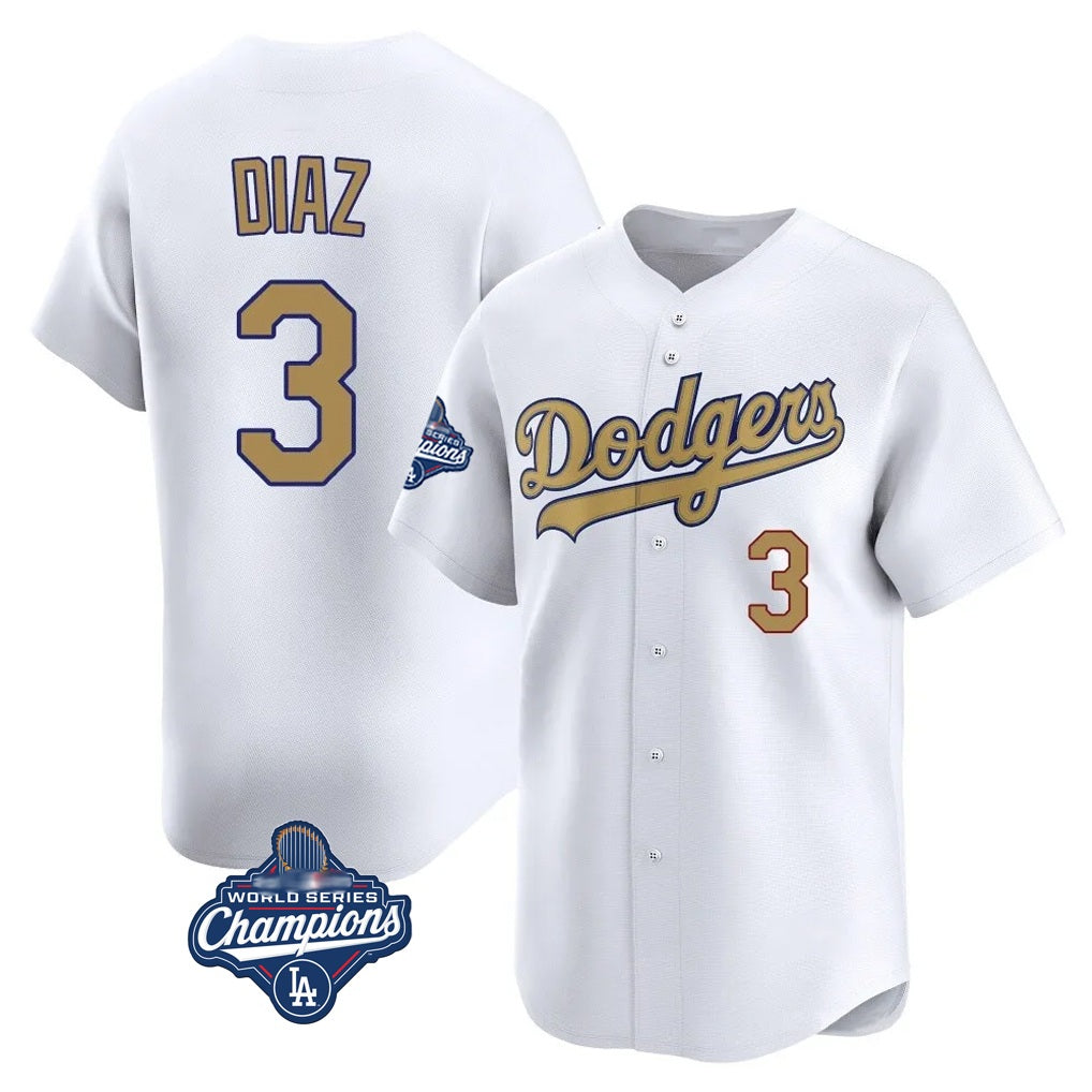 Los Angeles Dodgers #3 Edwin D¨ªaz Player Gold HOLBERT World Series Meet Collection Limited Home Stitched Jerseys