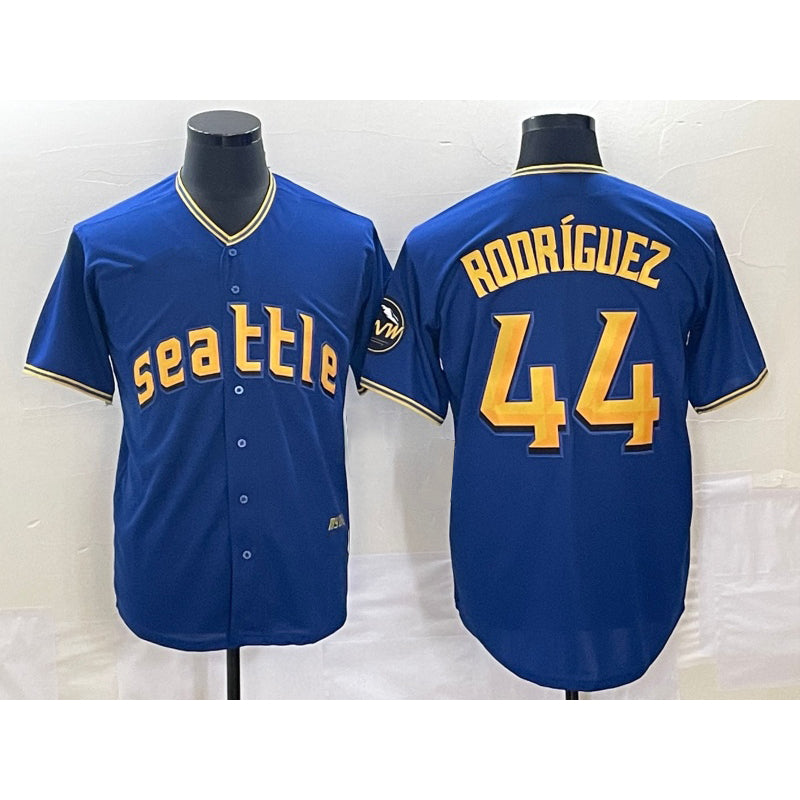 Seattle Mariners #44 Julio Rodriguez Blue HOLBERT 2023 City Connect Cool Base Stitched Jersey