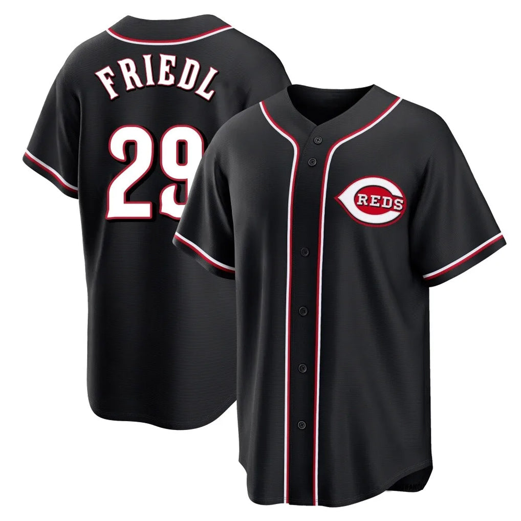 Cincinnati Reds #29 TJ Friedl Player Black HOLBERT Fashion Out Home Game Stitched Jerseys