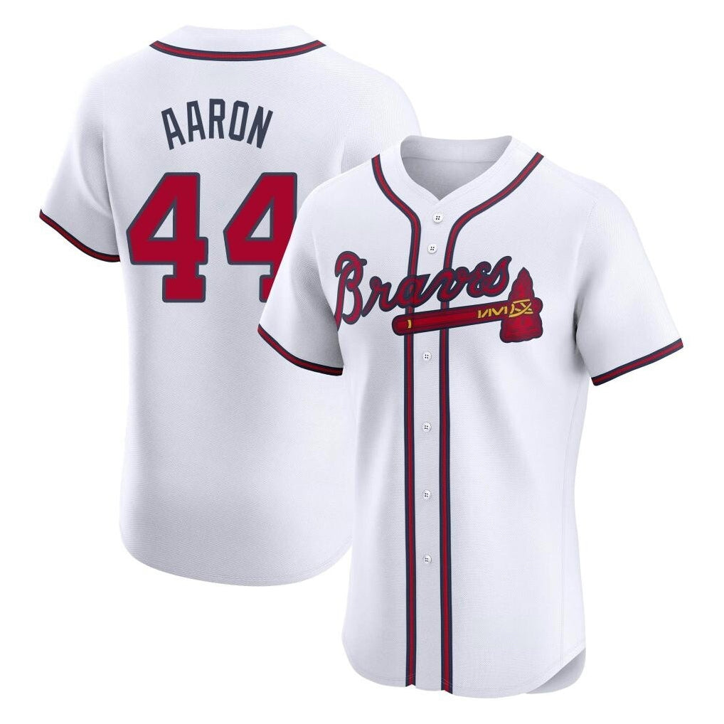 Atlanta Braves #44 Hank Aaron Player White HOLBERT Limited Elite Home Game Stitched Jerseys