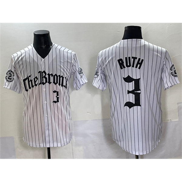 New York Yankees #3 Babe Ruth White HOLBERT Pinstripe 'Gothic Legacy Edition' Vapor Premier Limited Stitched Jersey