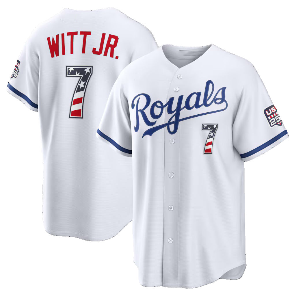 Kansas City Royals #7 Bobby Witt Jr. USA 250 Fourth of July Home Stadium Jersey - White HOLBERT