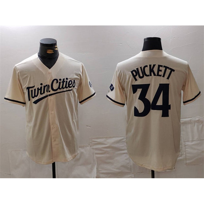Minnesota Twins #34 Kirby Puckett Cream HOLBERT Cool Base Stitched Jersey