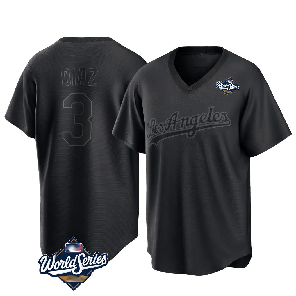 Los Angeles Dodgers #3 Edwin D¨ªaz Player Black HOLBERT World Series Pitch Fashion T-shirt Stitched Jerseys