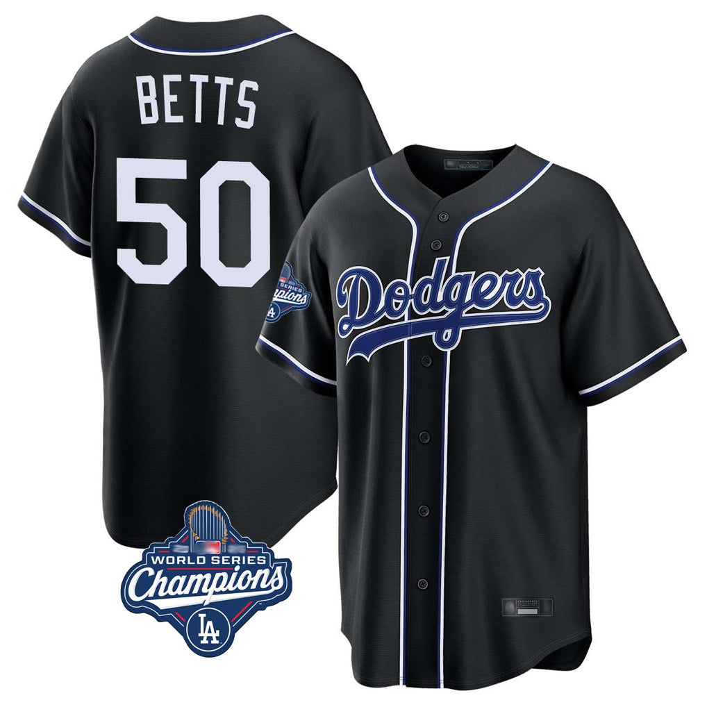 Los Angeles Dodgers #50 Mookie Betts Player Black HOLBERT World Series Meet Carbon Limited Home Stitched Jerseys