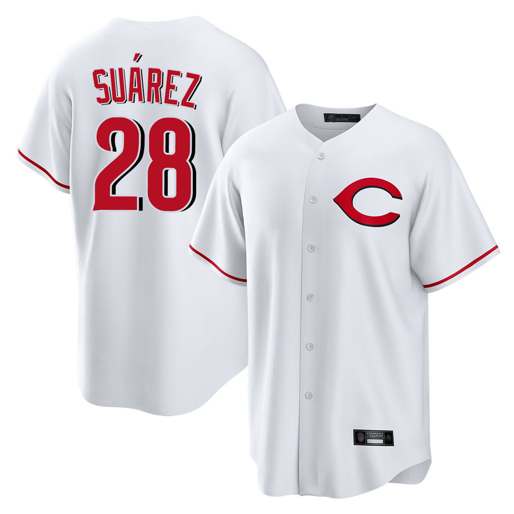 Cincinnati Reds #28 Eugenio Su¨¢rez Player White HOLBERT Home Game Stitched Jerseys