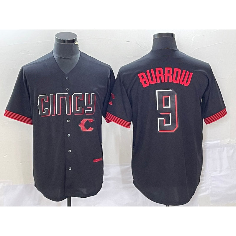Cincinnati Reds #9 Joe Burrow Black HOLBERT 2023 City Connect Cool Base Stitched Jersey