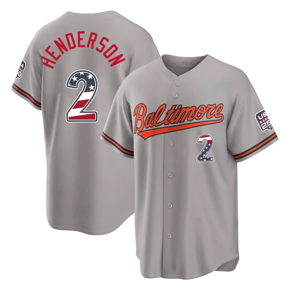 Baltimore Orioles #2 Gunnar Henderson Player Gray HOLBERT USA 250 Fourth of July Home Game Stitched Jerseys