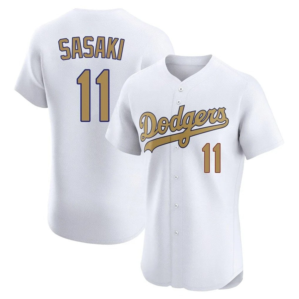 Los Angeles Dodgers #11 Roki Sasaki Player White Gold HOLBERT Limited Elite Home Stitched Jerseys