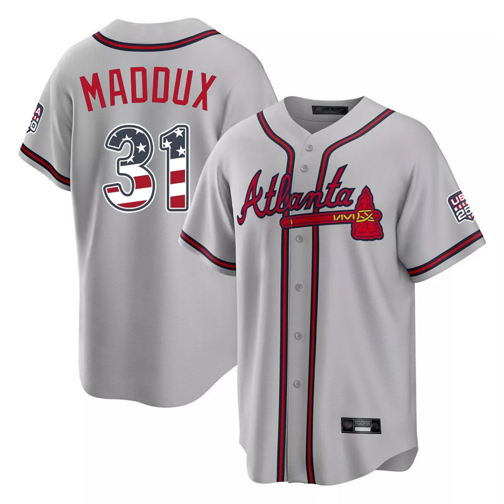 Atlanta Braves #31 Greg Maddux Player Gray HOLBERT USA 250 Fourth Of July Limited Home Game Stitched Jerseys