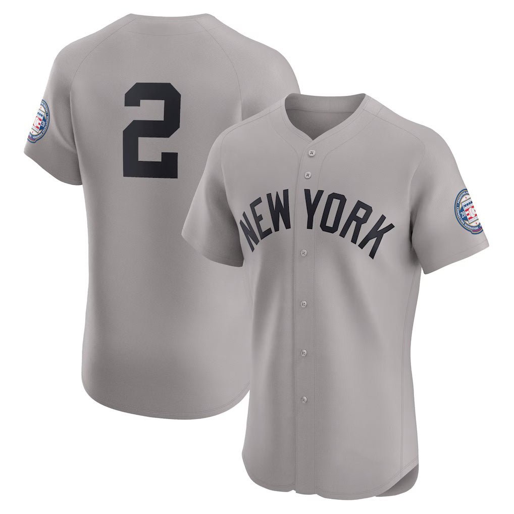 New York Yankees #2 Derek Jeter Gray HOLBERT Road 2020 Hall of Fame Induction Patch Elite Player Jersey