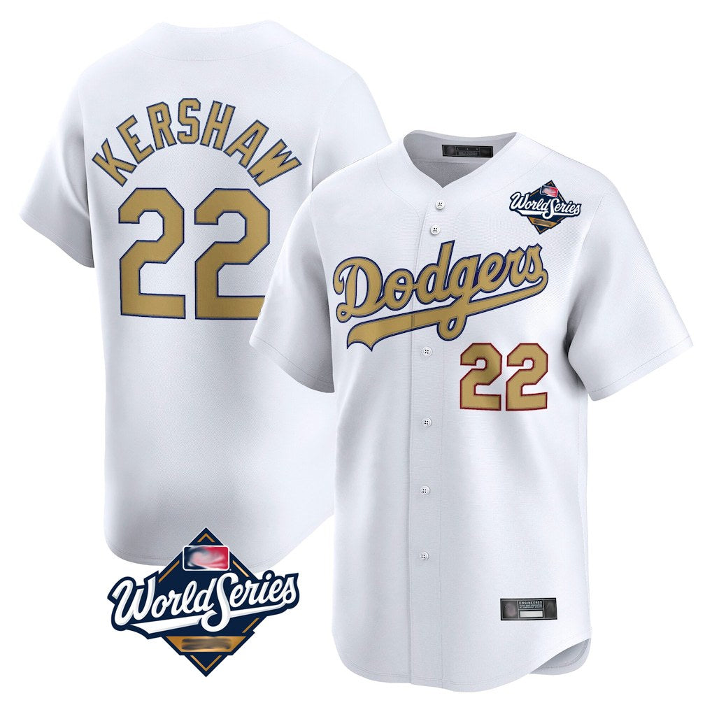 Los Angeles Dodgers #22 Clayton Kershaw Player White Gold HOLBERT World Series Collection Limited Home Stitched Jerseys