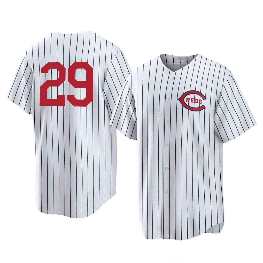 Cincinnati Reds #29 TJ Friedl Player White HOLBERT Stripe Field of Dreams Game Home Stitched Jerseys
