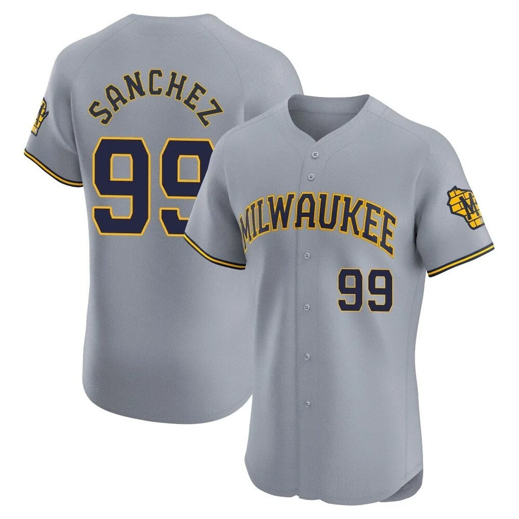 vMilwaukee Brewers #99 Gary Sanchez Player Gray HOLBERT Home Limited Elite Stitched Jerseys
