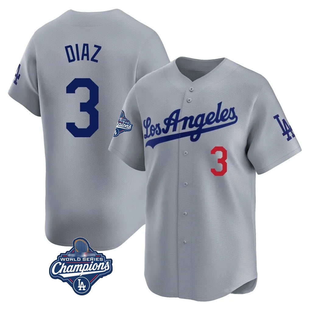 Los Angeles Dodgers #3 Edwin D¨ªaz Player Gray HOLBERT World Series Meet Limited Home Stitched Jerseys