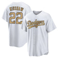 Los Angeles Dodgers #22 Clayton Kershaw Player White Gold HOLBERT Collection Game Home Stitched Jerseys