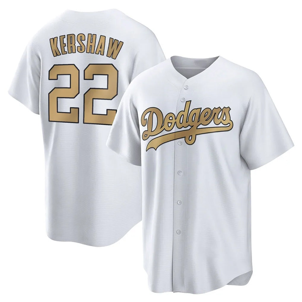 Los Angeles Dodgers #22 Clayton Kershaw Player White Gold HOLBERT Collection Game Home Stitched Jerseys