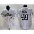 New York Yankees #99 Aaron Judge White HOLBERT Fashion Pinstripe 'Gothic Legacy Edition' Vapor Premier Limited Stitched Jersey