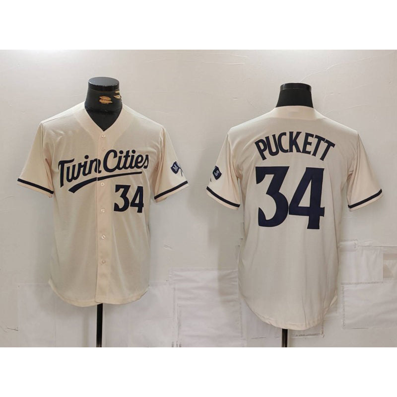 Minnesota Twins #34 Kirby Puckett Number Cream HOLBERT Cool Base Stitched Jersey