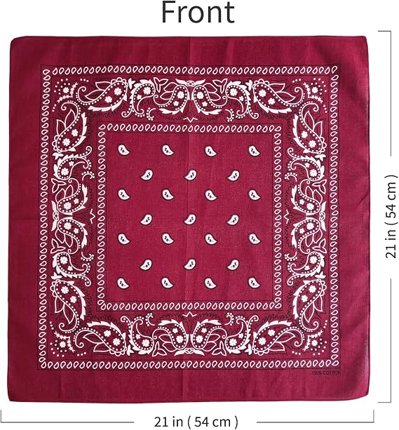 100% Cotton Bandanas, 21 x 21 inches, Set of 6
