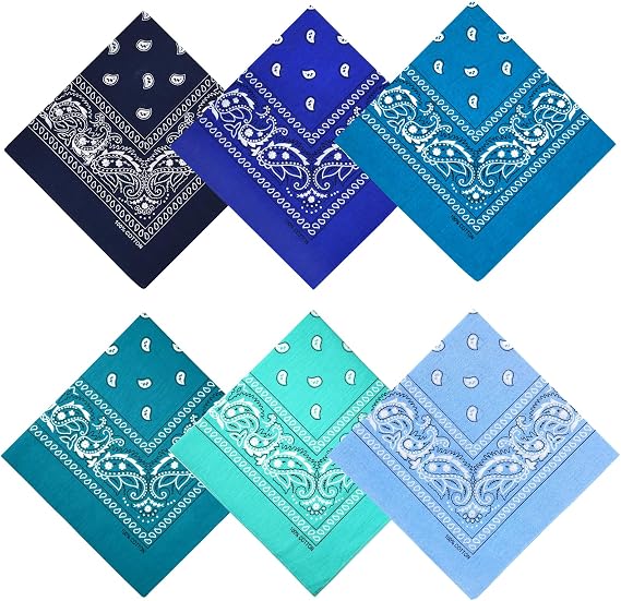 100% Cotton Bandanas, 21 x 21 inches, Set of 6