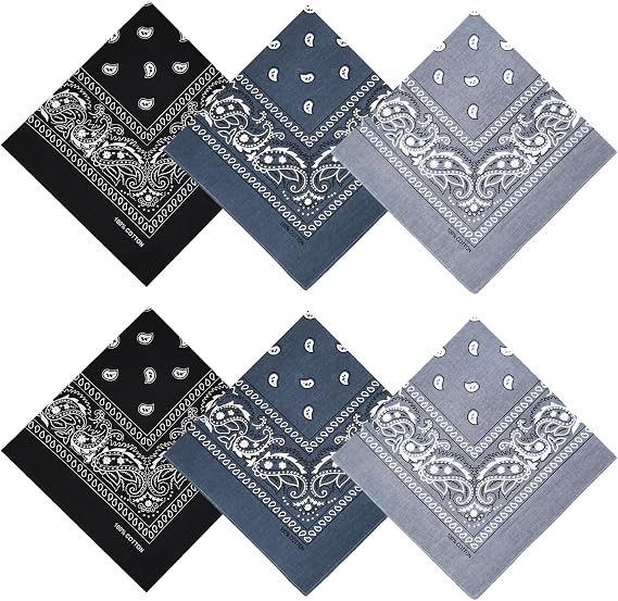 100% Cotton Bandanas, 21 x 21 inches, Set of 6