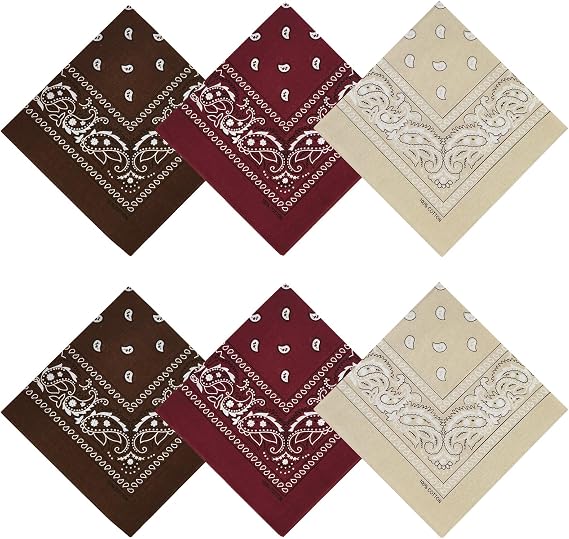 100% Cotton Bandanas, 21 x 21 inches, Set of 6