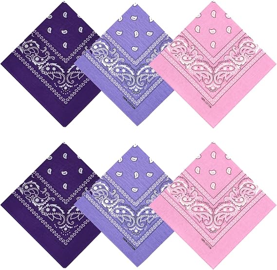 100% Cotton Bandanas, 21 x 21 inches, Set of 6