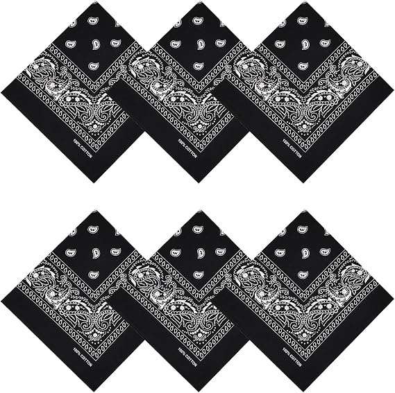 100% Cotton Bandanas, 21 x 21 inches, Set of 6