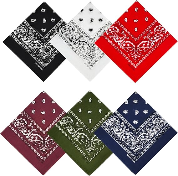 100% Cotton Bandanas, 21 x 21 inches, Set of 6