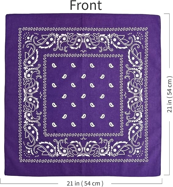 100% Cotton Bandanas, 21 x 21 inches, Set of 6