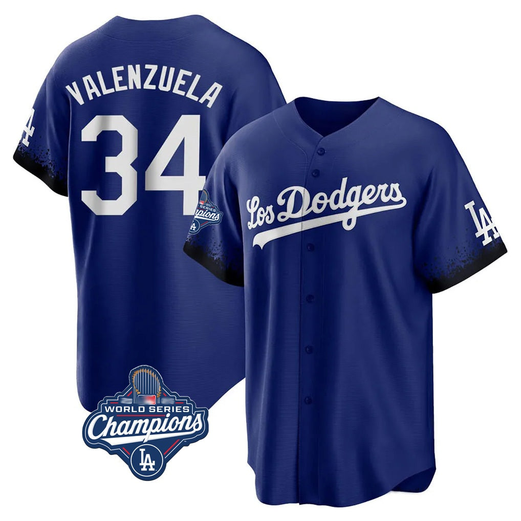 Los Angeles Dodgers #34 Fernando Valenzuela Player Royal HOLBERT World Series Meet City Connect Home Game Stitched Jerseys
