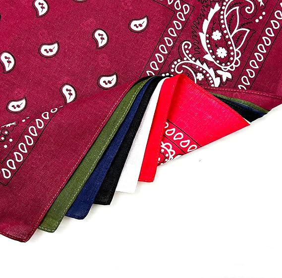 100% Cotton Bandanas, 21 x 21 inches, Set of 6
