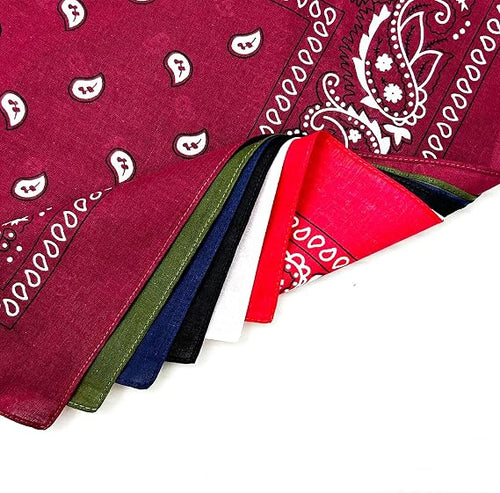 100% Cotton Bandanas, 21 x 21 inches, Set of 6