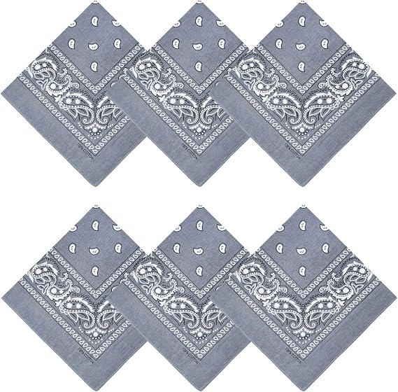 100% Cotton Bandanas, 21 x 21 inches, Set of 6
