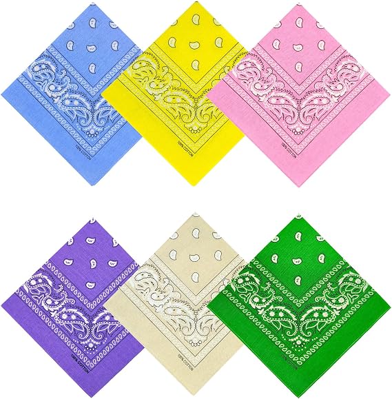 100% Cotton Bandanas, 21 x 21 inches, Set of 6