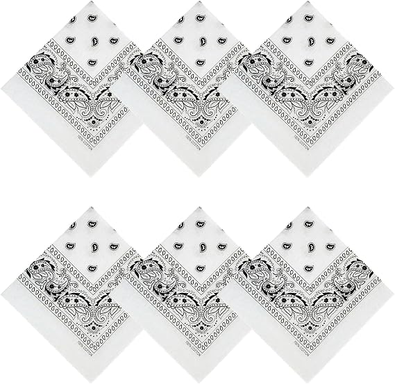 100% Cotton Bandanas, 21 x 21 inches, Set of 6
