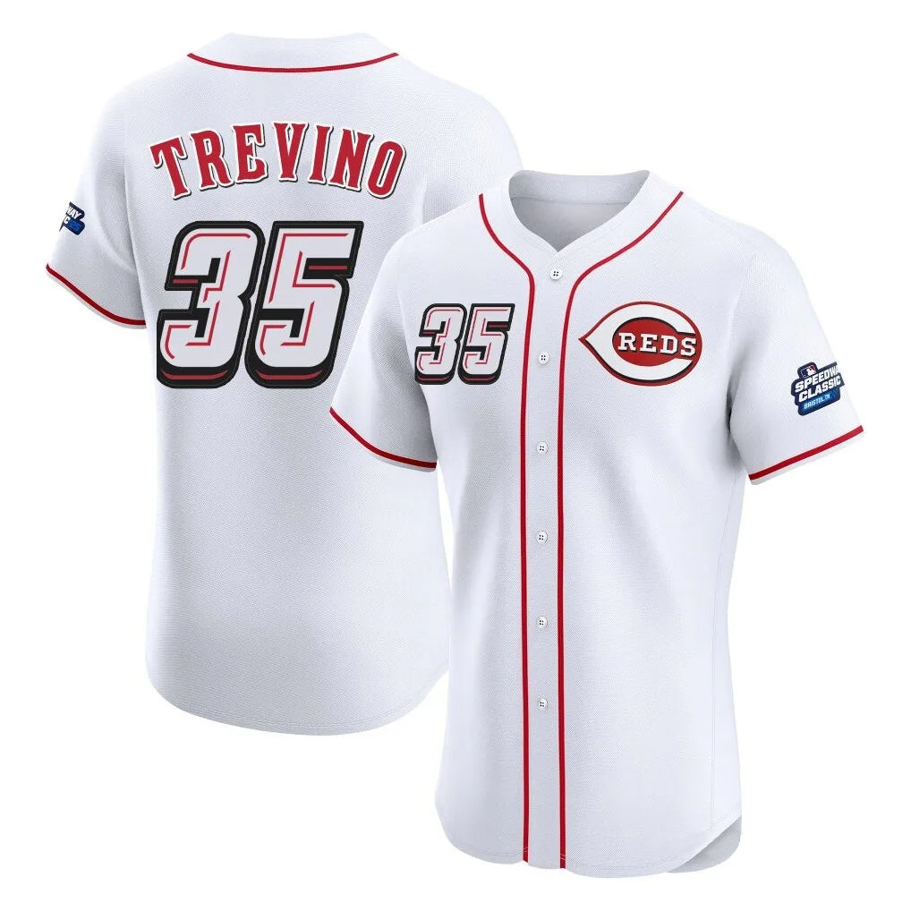 Cincinnati Reds #35 Jose Trevino Player White HOLBERT Speedway Classic Limited Elite Home Stitched Jerseys