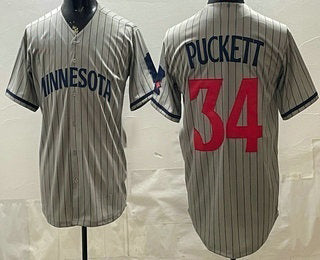 Minnesota Twins #34 Kirby Puckett Grey HOLBERT Cool Base Stitched Jersey