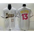 San Diego Padres #13 Manny Machado Number White HOLBERT Pinstripe 2023 City Connect Cool Base Stitched Jersey