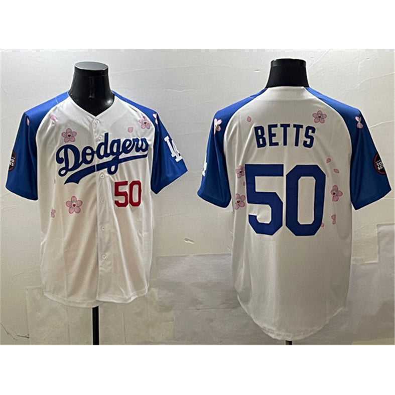 Los Angeles Dodgers #50 Mookie Betts White Royal HOLBERT 2025 Tokyo Series Limited Stitched Jersey