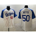 Los Angeles Dodgers #50 Mookie Betts White Royal HOLBERT 2025 Tokyo Series Limited Stitched Jersey