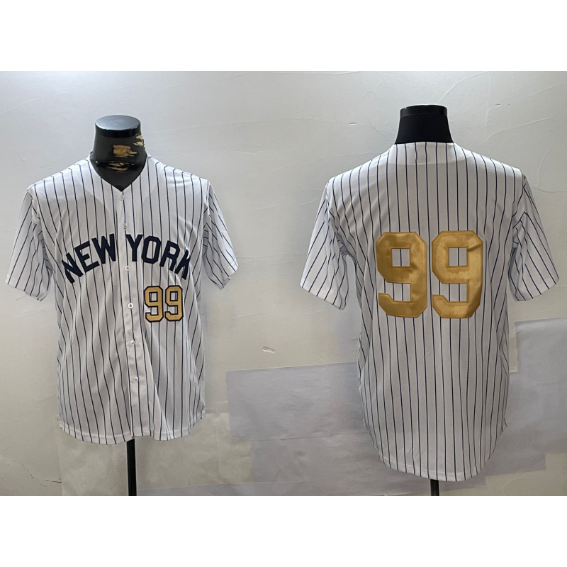 New York Yankees #99 Aaron Judge White HOLBERT Pinstripe Without Name Fashion Cool Base Jerseys