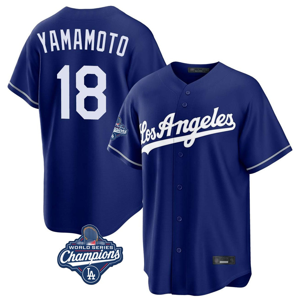 Los Angeles Dodgers #18 Yoshinobu Yamamoto Player Royal HOLBERT World Series Meet Game Stitched Jerseys