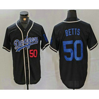 Los Angeles Dodgers #50 Mookie Betts Number Black HOLBERT Cool Base With Patch Stitched Jersey 2
