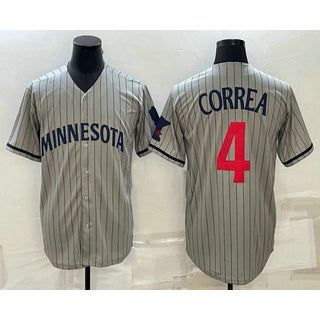 Minnesota Twins #4 Carlos Correa 2023 Grey HOLBERT Home Team Cool Base Stitched Jersey