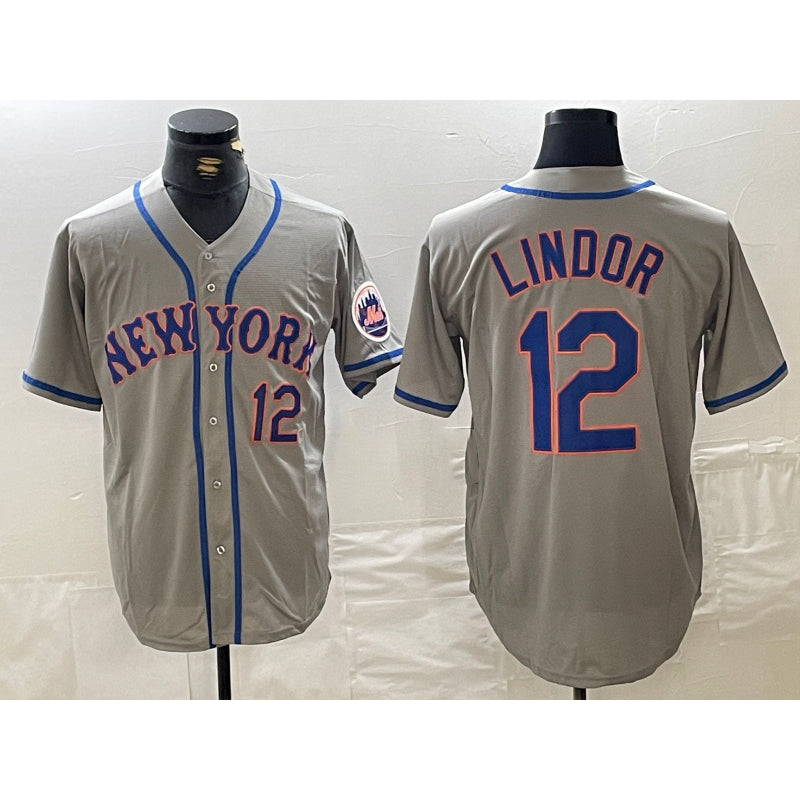 New York Mets #12 Francisco Lindor Number Grey HOLBERT Stitched Cool Base Jersey